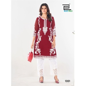 Nouveau Maruti Fashion Designer Fancy Indian & Pakistanais Crape Kurti Set pour mariage Wear avec embellissements - Product Image 1