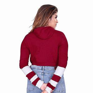 Comfortable Long Sleeve Panel Work Women's Crop Top <b>Hoodie</b> Best Quality <b>Maroon</b> Color Sweat Suits Hoodies Cheap Price OEM - Product Image 2