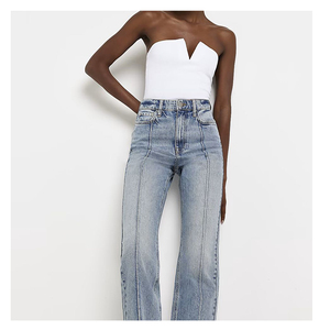 Show Stitch-Jean bleu à coupe droite pour femme, pantalon denim à prix abordable, nouveauté 2023 - Product Image 2