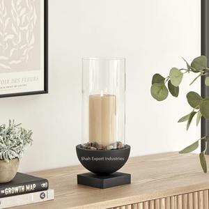 Bougeoir décoratif ouragans en métal et en verre de table couleur noire pour la décoration de bureau de salon à la maison - Product Image 4