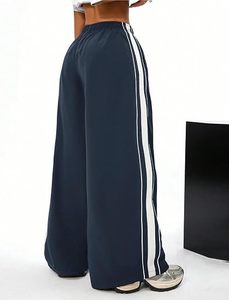 Women's Breathable <b>Yoga</b> <b>Wide</b> <b>Leg</b> Track <b>Pants</b> with Side Stripe Elastic Waist Casual Summer Sports Trousers - Product Image 2