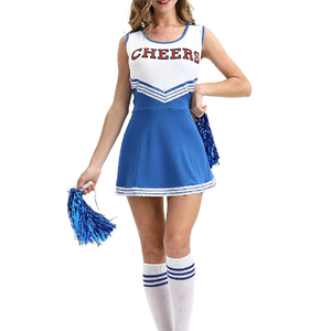 Uniformes de Animadoras para Niñas, Venta Caliente, Azul y Blanco, Tops y Shorts Personalizados al por Mayor, 100% Poliéster de Secado Rápido - Product Image 2