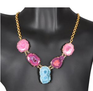 Venta al por mayor Natural hecho a mano de aleación de Metal y Druzy COLLAR COLGANTE de piedras preciosas encanto colgante para collar de mujer - Product Image 1