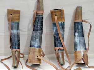 Cuerno para beber vikingo africano de color natural en blanco y negro soplado a mano de cuerno de búfalo - Product Image 5