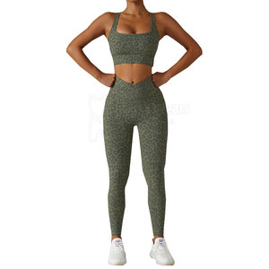Conjuntos de Leggings y Sujetador Deportivo sin Costuras para Mujer, de Poliéster, con Diseño Personalizado OEM, Impresión por Sublimación, Cintura Alta - Product Image 1
