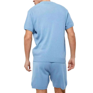 Conjunto de Camiseta de Punto con Cuello en V y Pantalones Cortos para Hombre, Talla Grande, Color Azul Claro, Estilo Casual para Verano - Product Image 2