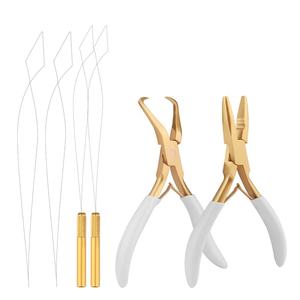 Pinzas Obexa de Acero Inoxidable para Instalar y Retirar Extensiones de Cabello, Mango Dorado Antideslizante, Herramienta para Microperlas y Extensiones de Trama - Product Image 1