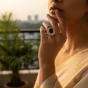 925 <b>Silver</b> Smoky Quartz <b>Ring</b> for Women Handmade Boho Style <b>Statement</b> Jewelry Rhodium Plated Topaz Inlay Dainty Setting - Product Image 2