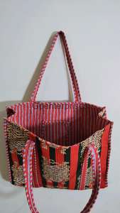 Bolso de lona acolchado a mano para mujer, estampado de Tigre, algodón sostenible, accesorio de moda, diseño de puntos, logotipo personalizado en contraste - Product Image 3