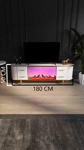 Soportes de TV de chimenea electrónicos de madera Producto de Venta caliente Soportes de TV dorados modernos y de lujo con conexión Bluetooth - Product Image 2