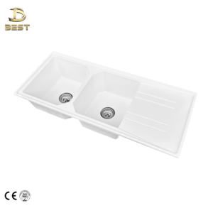 MEILLEUR évier de salle de bain de luxe moderne chaud Double cuvette Undermount Quartz marbre 10mm épaisseur garantie de 5 ans et plus finition brossée faite - Product Image 3