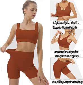 Ensembles d'entraînement deux pièces pour femmes personnalisés hauts et leggings respirants sans couture tenues de yoga de couleur unie avec marque privée - Product Image 3
