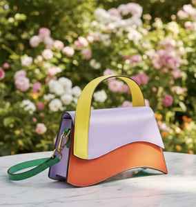 Sac à main vintage en cuir véritable pour femmes, couleur contrastée, violet orange, sac bandoulière, sac à main tendance, sac à main d'été, sac à main avec fermeture éclair - Product Image 1