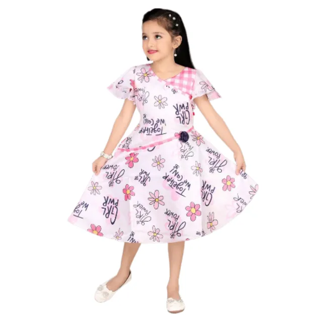 Hot bán New stylish cô gái quần áo cotton choàng cô gái ăn mặc Floral in váy dài Fancy Dresses cô gái mặc 2024