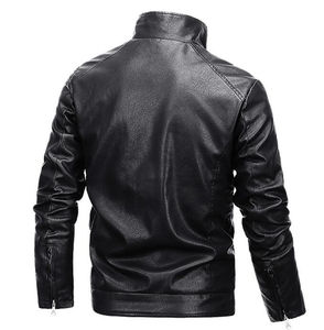 Veste en cuir PU décontractée de style High Street pour hommes avec col montant, manteau en cuir pelucheux pour moto et veste de baseball - Product Image 2