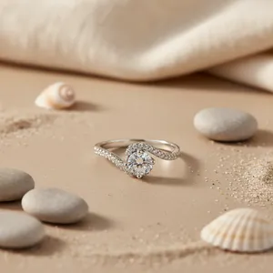 Anillo de compromiso de mujer chapado en oro blanco con diamantes de talla brillante redonda y diamantes naturales certificados por GIA, estilo clásico. - Product Image 2