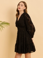 Robe courte en georgette transparente chic sur mesure avec boutons sur le devant et détails froncés convient aux clients et revendeurs de boutique