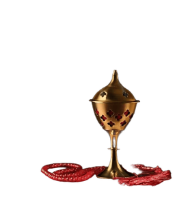 Quemador Bakhoor o Dhoop de latón real con tapa de cúpula con acabado martillado y remate floral para Pooja y oraciones - Product Image 2