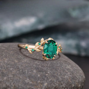 925 <b>Silver</b> Vintage Engagement <b>Ring</b> <b>Emerald</b> Oval Gemstone Prong Setting Fine Gold Plated Diamond Accents-Gift for Her Party Wear - Product Image 4