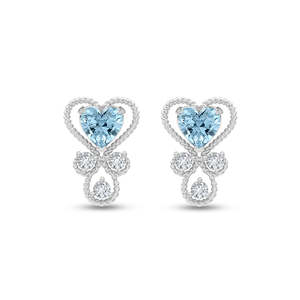Pendientes de Plata de Ley 925 de Primera Calidad para Mujeres y Niñas, con Corazón de Oro de 14K y Gotas de Agua, con Diamantes y Zafiros de Corte Princesa - Product Image 1