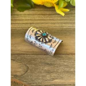 Attache-cheveux ethnique en argent sterling et turquoise de Kingman, fait main par des artisans Navajo, motif tortue - Product Image 2