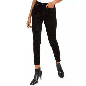 Rewash Juniors' Black Velvet <b>Leopard</b> Jeans Washable High Street Style Breathable Vintage XL-Mid High Skinny Straight Cut - Product Image 1