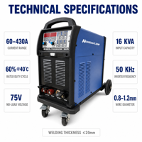 Soudeuse MIG/MAG à onduleur triphasé HengDaFlow Industrial 500Q 450A, cycle de travail 60 % pour la fabrication intensive (épaisseur maximale 20 mm)