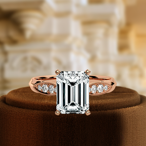 Anillo de compromiso con diamante esmeralda cultivado en laboratorio de 1 quilate certificado por IGI, anillo de boda de oro macizo de 14 quilates, anillo con diamantes redondos laterales para mujer - Product Image 3