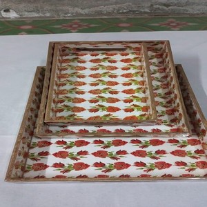 Unique Meena Tray Handcrafted Durable Eco-Friendly Non-Toxic Acacia Wood Engraved Indian Classic Customizable 100pcs Giveaways - Product Image 5