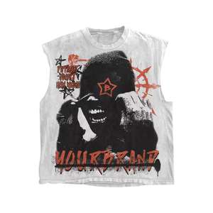 เสื้อยืดแขนสั้นทรงปกติแบบย้อมสีเอซิด 100% ผ้าฝ้ายถัก พิมพ์ลายดิจิตอลสไตล์วินเทจ เสื้อกล้ามผู้ชายแนวสตรีทแวร์ - Product Image 4