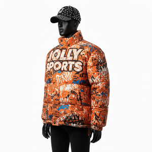 Chaqueta acolchada resistente Estilo urbano Patrón naranja negro blanco con bordado y logotipo de transferencia de calor Chaqueta acolchada para hombre - Product Image 3