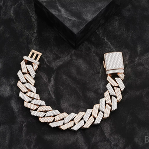 Bracelet cubain de luxe en diamant, 14 mm, 6-9 pouces, argent bicolore plaqué or rose, certifié or 14 carats, style hip-hop glacé, unisexe - Product Image 1