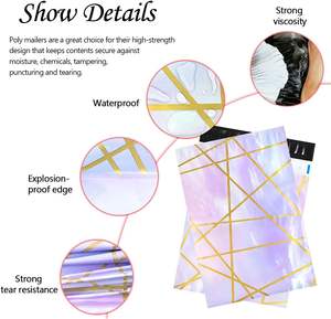 Bolsas de polietileno 25x33cm con cierre autoadhesivo, impermeables, resistentes a desgarros, duraderas, 2.3M, color morado con líneas geométricas doradas - Product Image 4