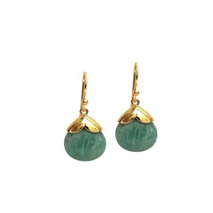 Unisex 8-10mm Amazonite Tumble <b>Earrings</b> Gold-Plated Teardrop Dangle with Gold Cap & Hook Birthstone Fashion Dangle <b>Earrings</b> - Product Image 1