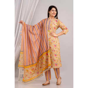 Ensemble Kurta imprimé floral fauve et multi pour femme avec pantalon et dupatta (SHKUP1392) - Product Image 3