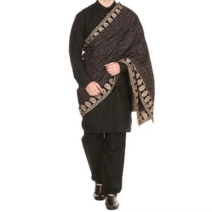 Opulent Muslim <b>Mens</b> Black Shawl With Heavy Golden Embroidery For Grand Celebrations Nikah Receptions Or Religious - Product Image 1