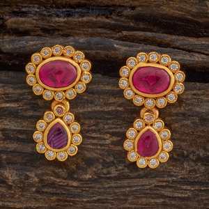 Pendientes Colgantes de Plata con Perla de Agua Dulce Chapada en Oro y Diamantes en Forma de Flor para Boda/Fiesta 181807 - Product Image 1