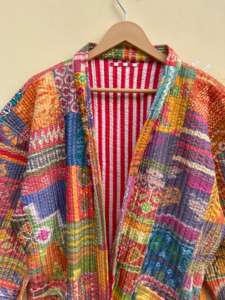 Abrigo de mujer Vintage hecho a mano, tejido de punto transpirable, chaqueta de retazos larga con doble botonadura, diseño bordado, Algodón hecho a mano - Product Image 2