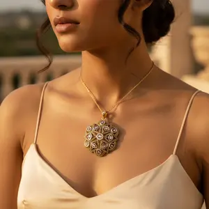 Joyería Fina para Mujer, Colgante Floral de Diamantes Chapado en Oro, Colgantes y Dijes de Diamantes - Product Image 2