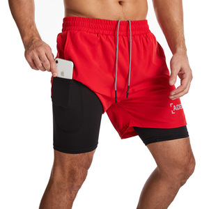 2-en-1 Short de gymnastique pour homme en toile respirante à séchage rapide pour course à pied Sports Track Workout Mid Waist Casual Solid - Product Image 6