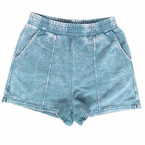 Venta al por mayor de impresión personalizada logotipo Streetwear Denim Jogger sudor algodón corte borde ácido Streetwear lavado pantalones cortos para hombres - Product Image 6