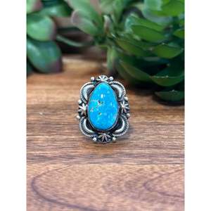 Anillo de Plata de Ley y Turquesa Navajo Kingman, Joyería Coleccionable Cultural, Talla 7 - Product Image 1
