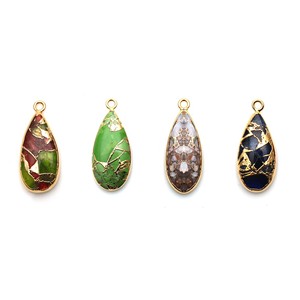 Women's DIY Fine Jewelry Classic Pendant Silver Gold Plated Pear Shaped Bezel Setting Mohave Turquoise Party <b>Charm</b> Rhodium - Product Image 1