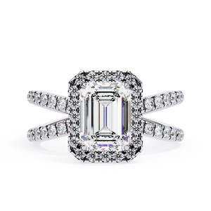 Anillo de compromiso de halo de oro de 14 quilates con corte de esmeralda de 1,50 quilates certificado por IGI con joyería de boda de doble banda - Product Image 3