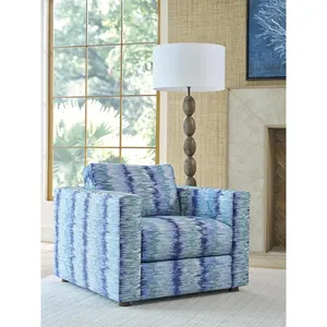 Sillón Contemporáneo con Estampado Azul para Sala de Estar y Dormitorio |   Sillón Club Tapizado Fácil de Limpiar con Patas de Madera - Product Image 3
