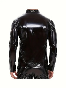 Vêtements de rue pour hommes en cuir 100% écologique, sur mesure, de haute qualité, coupe classique, manches longues, col rabattu, noir, tricoté, respirant - Product Image 6