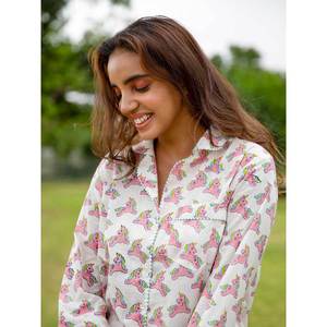 Ensemble de pyjama en coton doux à imprimé animal licorne avec col à nœud - Product Image 3