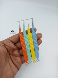 Pinzas para extensión de pestañas más vendidas, 90 grados, con forma de corazón en la parte inferior, agarre de diamante, color personalizado, pinzas de acero inoxidable para pestañas - Product Image 3