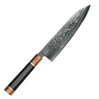 Couteau de Chef en Acier Damas Japonais Personnalisé de Qualité Supérieure, Manche en Bois, Compatible Lave-Vaisselle, Ambidextre, Design Moderne