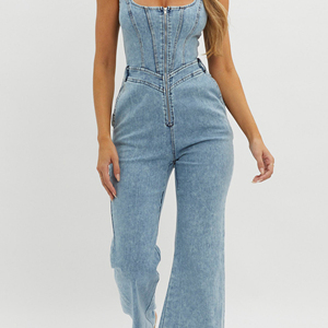 ชุดรอมเปอร์ผ้ายีนส์สำหรับผู้หญิงชุดรัดรูปปักบนกระชับสัดส่วนยกก้น - Product Image 2